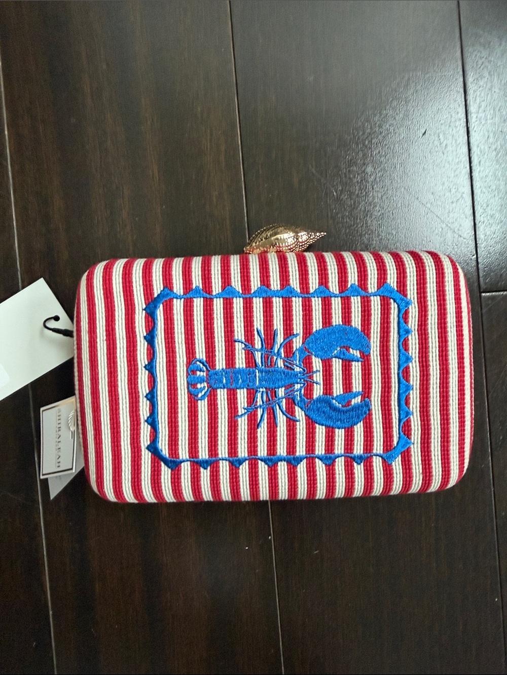 Shiraleah Striped Lobster Embroidered Clutch in Red and Blue NWT